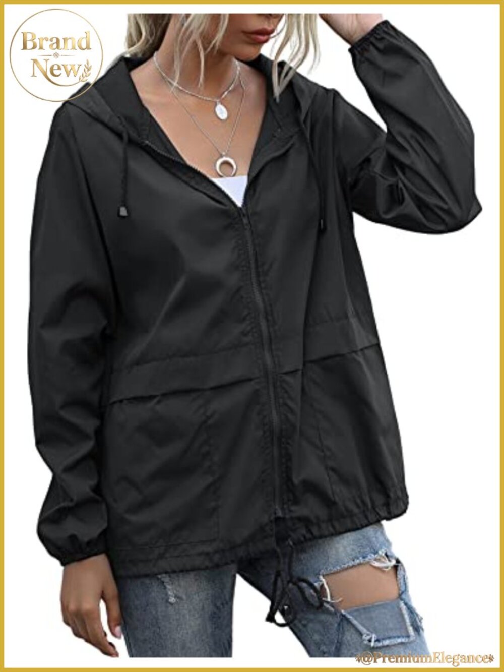 Women's Waterproof Raincoat with Hood, Lightweight & Packable Jacket, Polyester